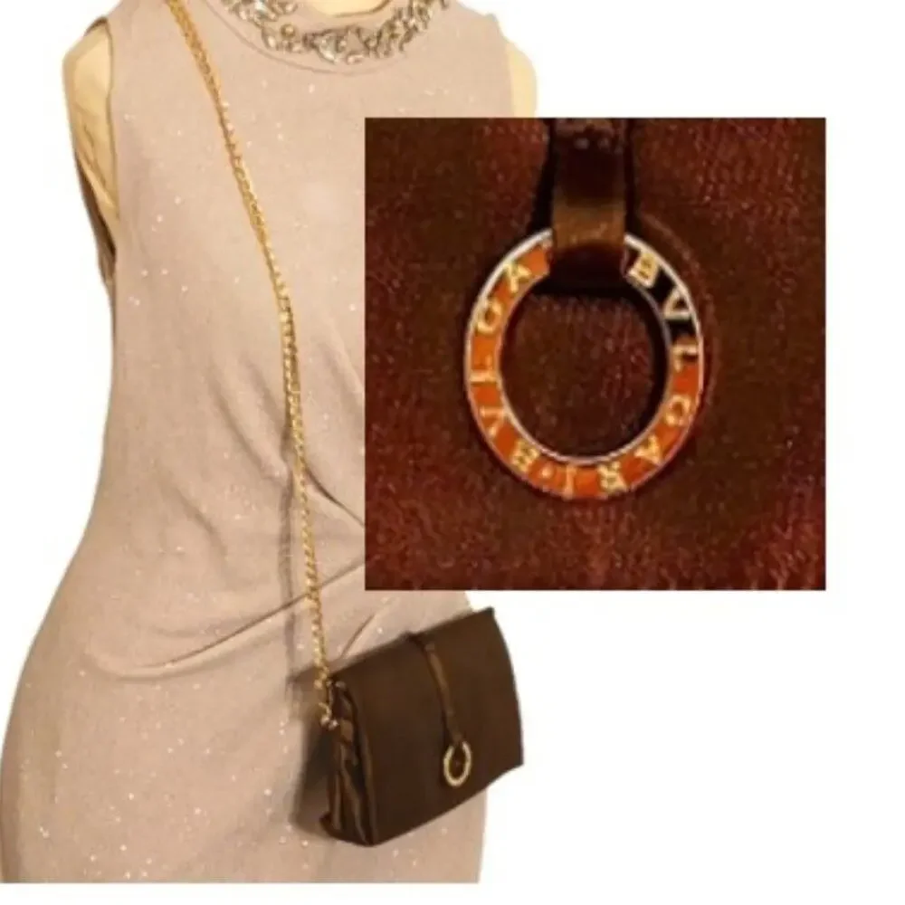 Bulgari Black Satin Crossbody Bag with Gold Chain